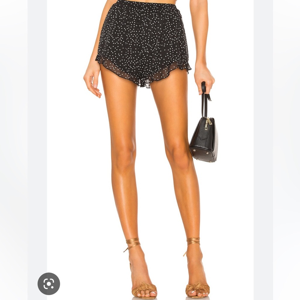 SUPERDOWN CORRINE RUFFLE SHORTS IN BLACK POLKA DOT NWOT